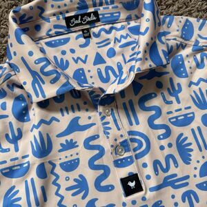 Bad Birdie Core Polo Golf Shirt Mens XL "Desert Roads" Performance Peach Blue